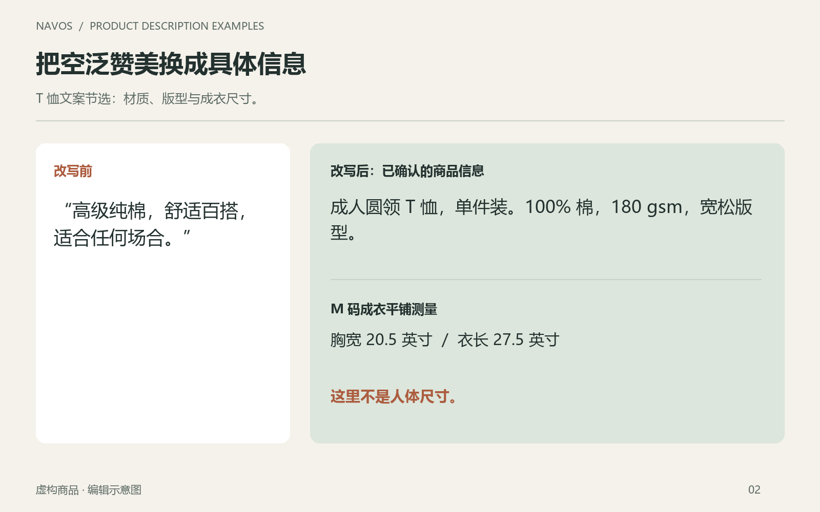 文案节选：写明材质，也说明尺寸究竟量的是什么。