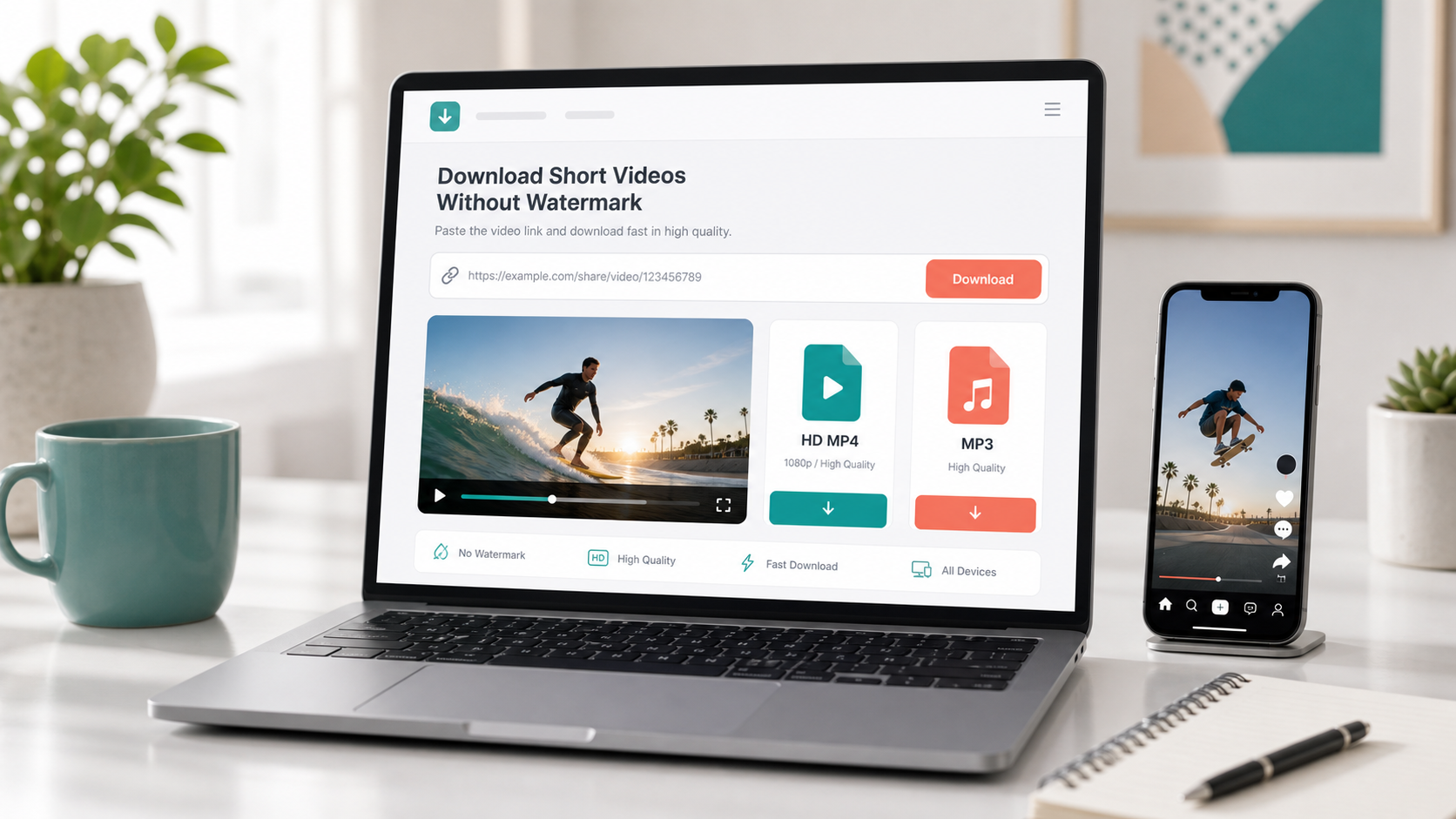TikTok video downloader without watermark interface