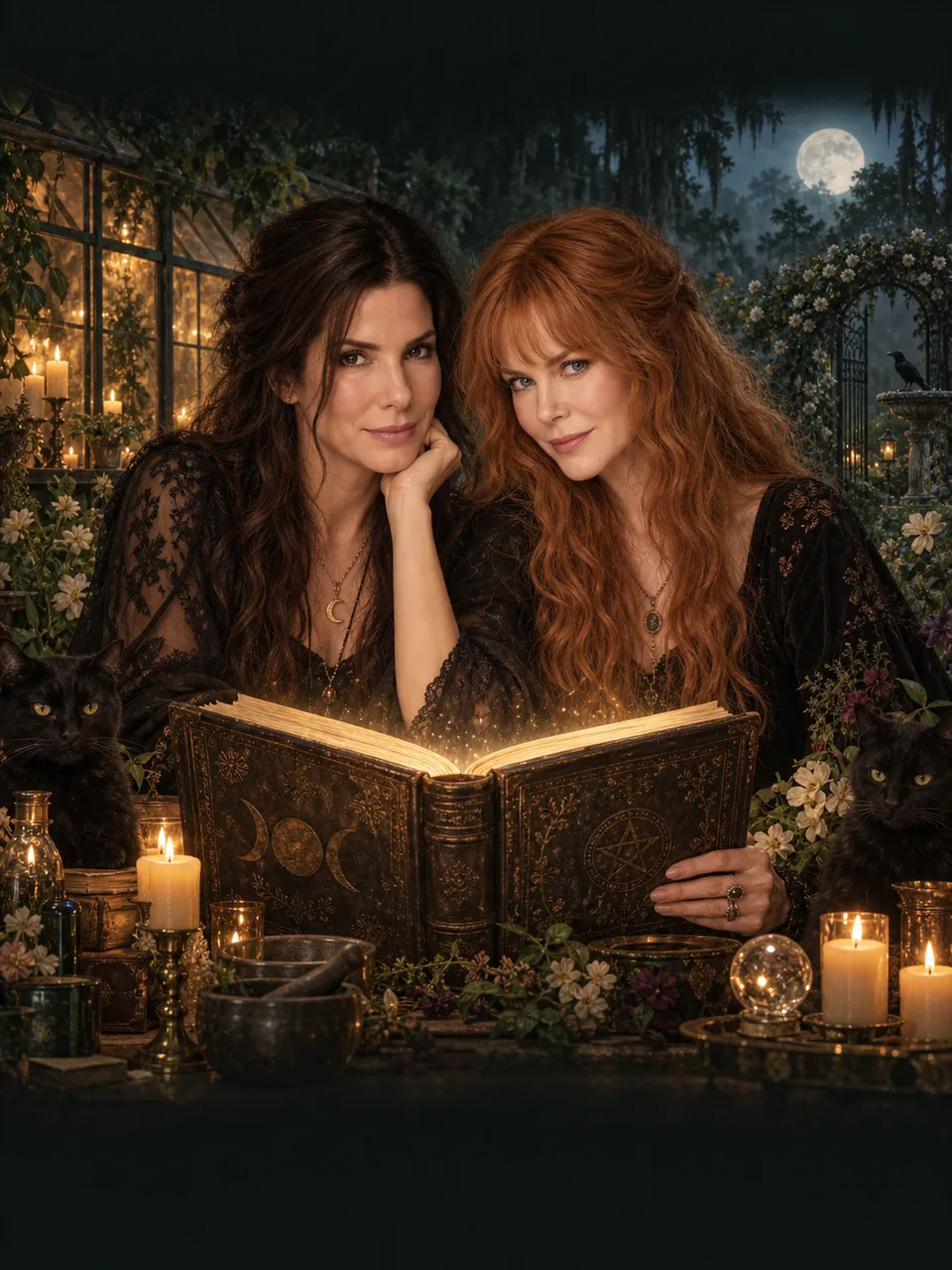 Practical Magic 2 灵感 AI 同人插画：Sally 与 Gillian Owens 姐妹，非官方剧照